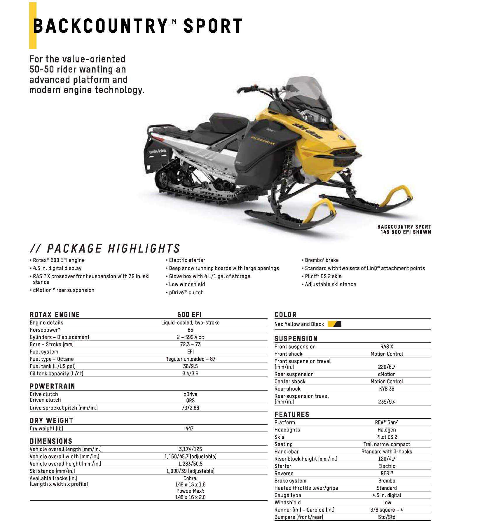 2025 Ski Doo Specs Backcountry Sport