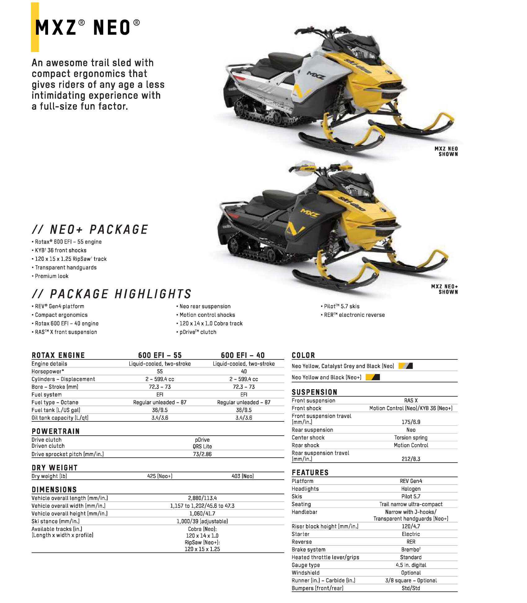 2025 Ski Doo Specs MXZ NEO