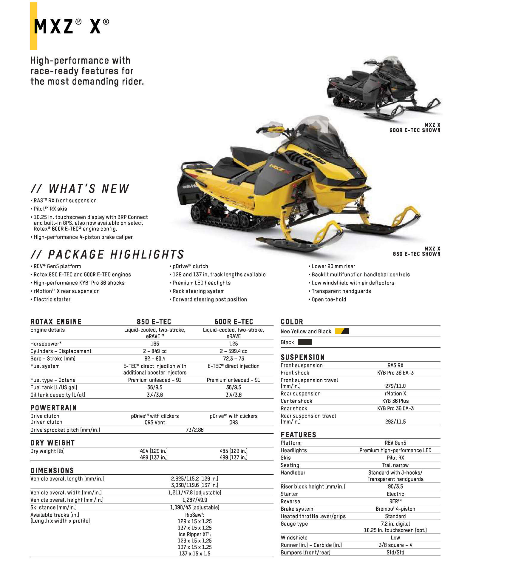 2025 Ski Doo Specs MXZ X