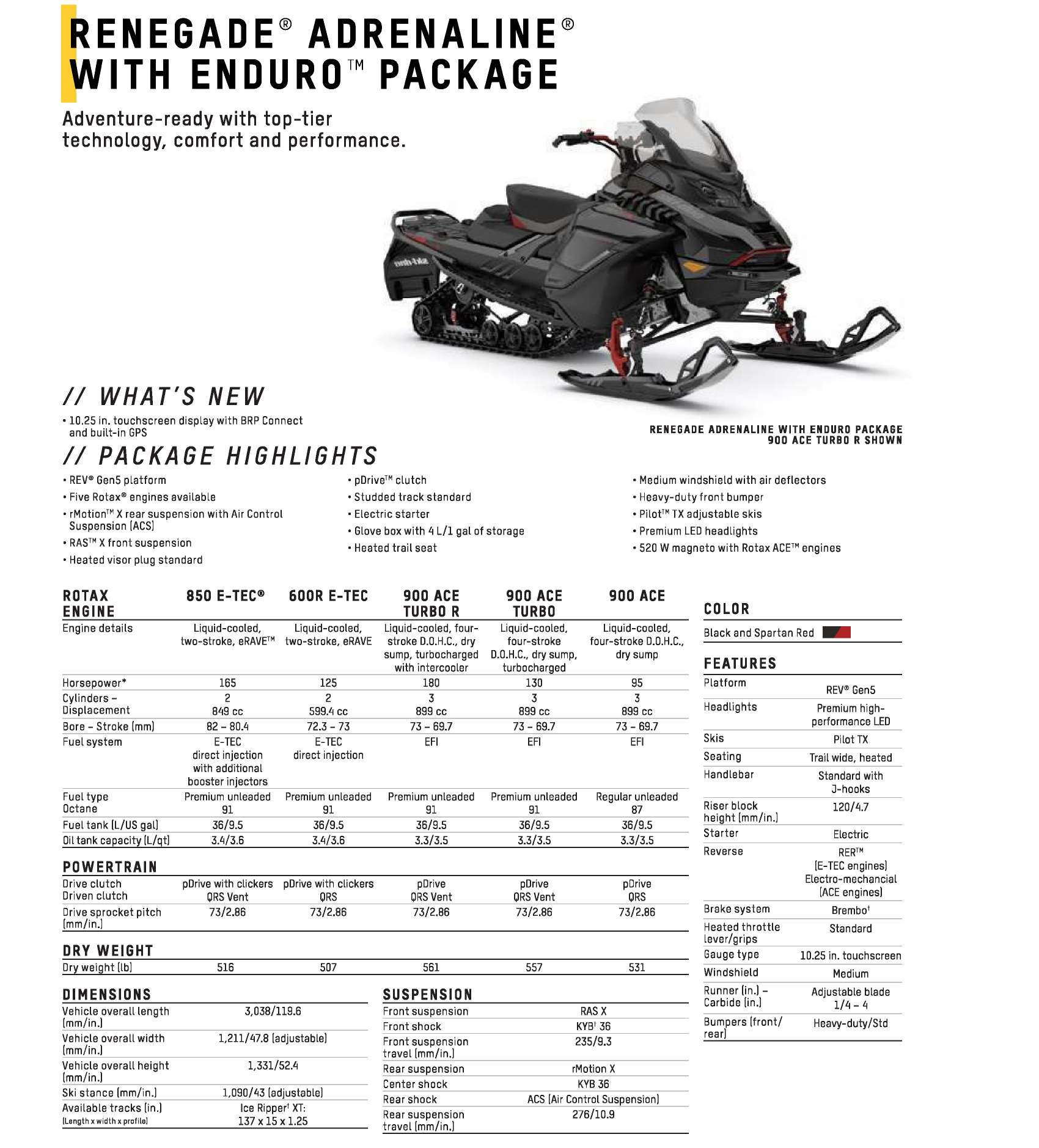 2025 Ski Doo Specs Renegade Adrenaline Enduro