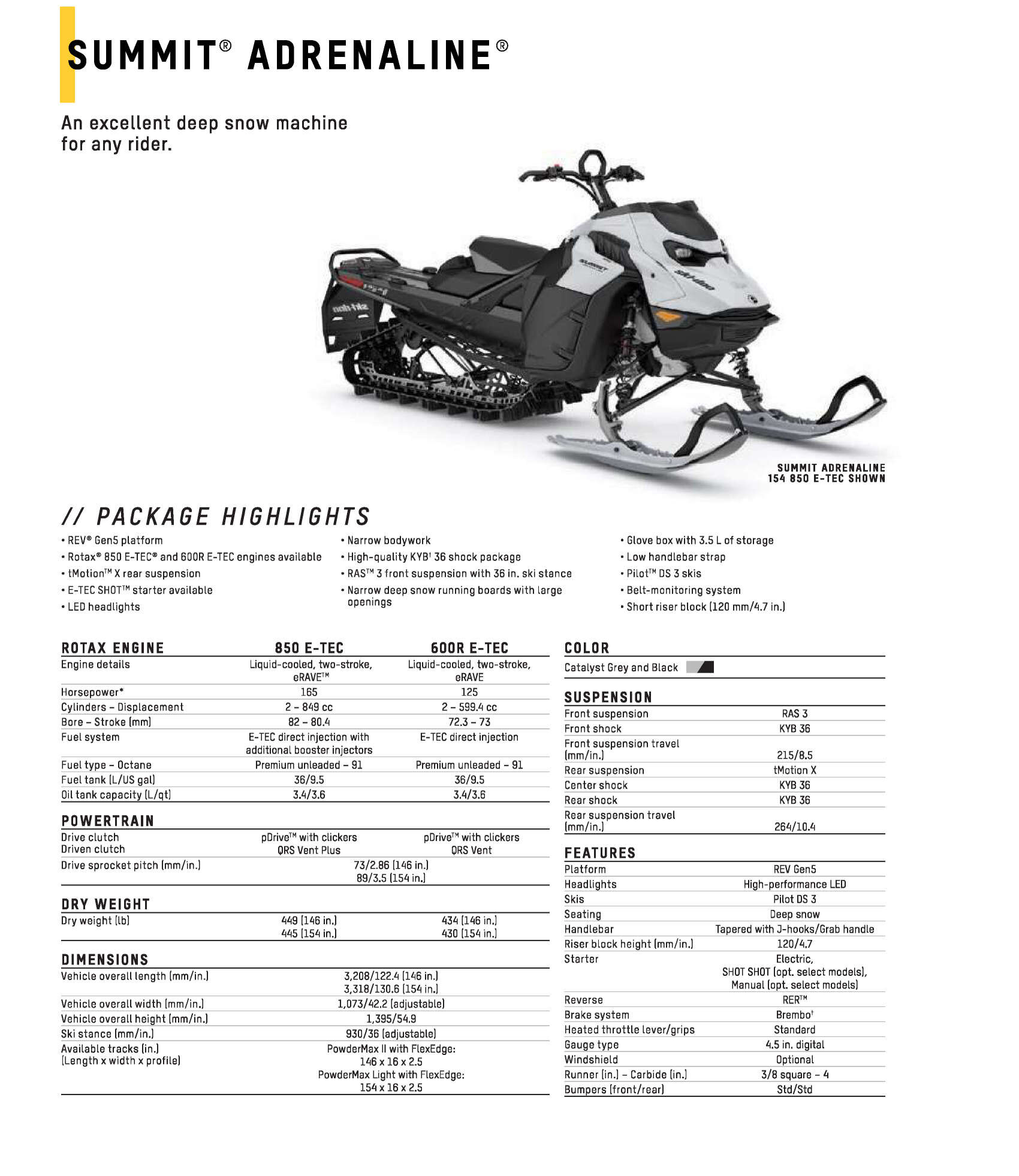 2025 Ski Doo Specs Summit Adenaline