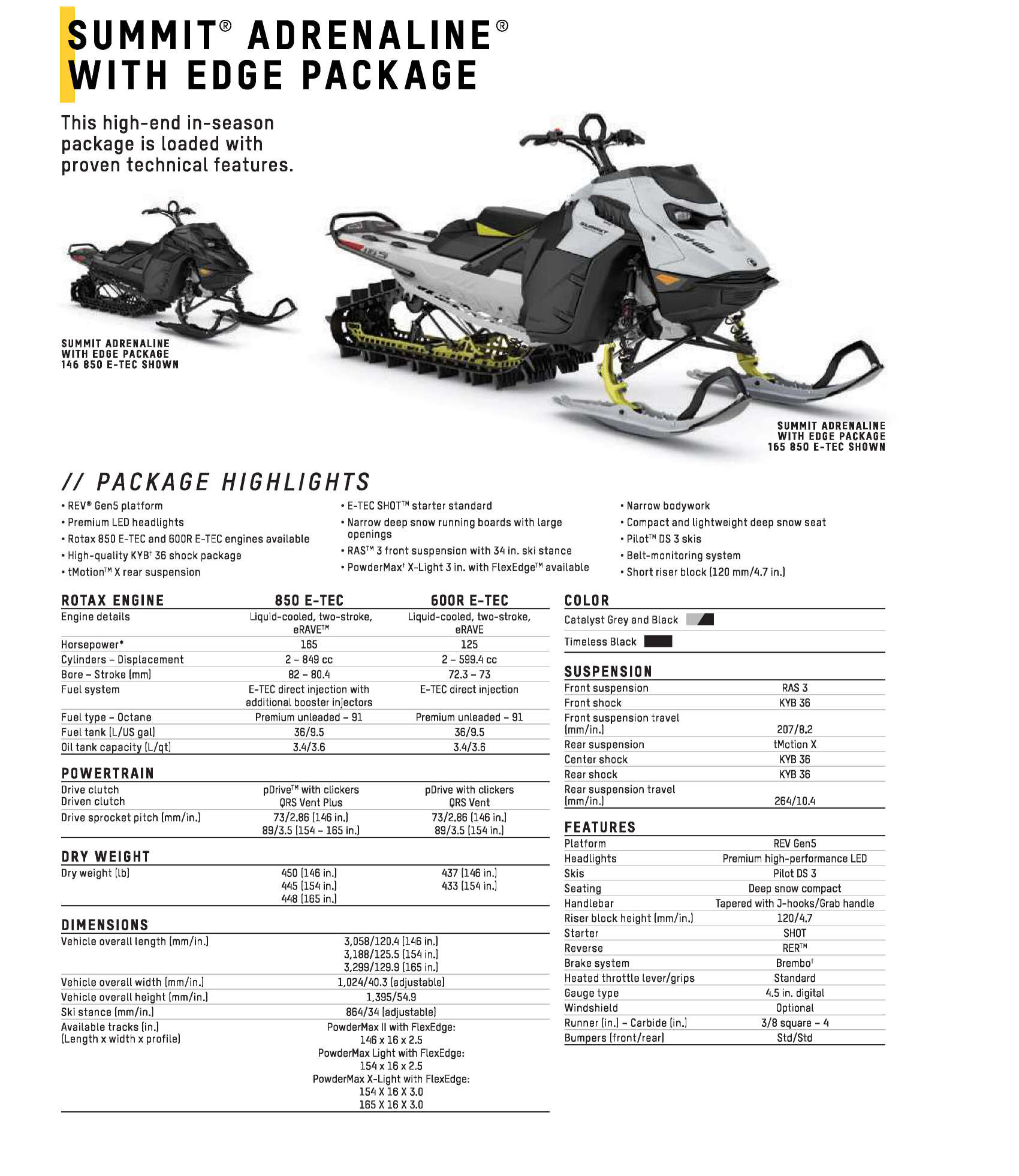 2025 Ski Doo Specs Summit Adrenaline Edge