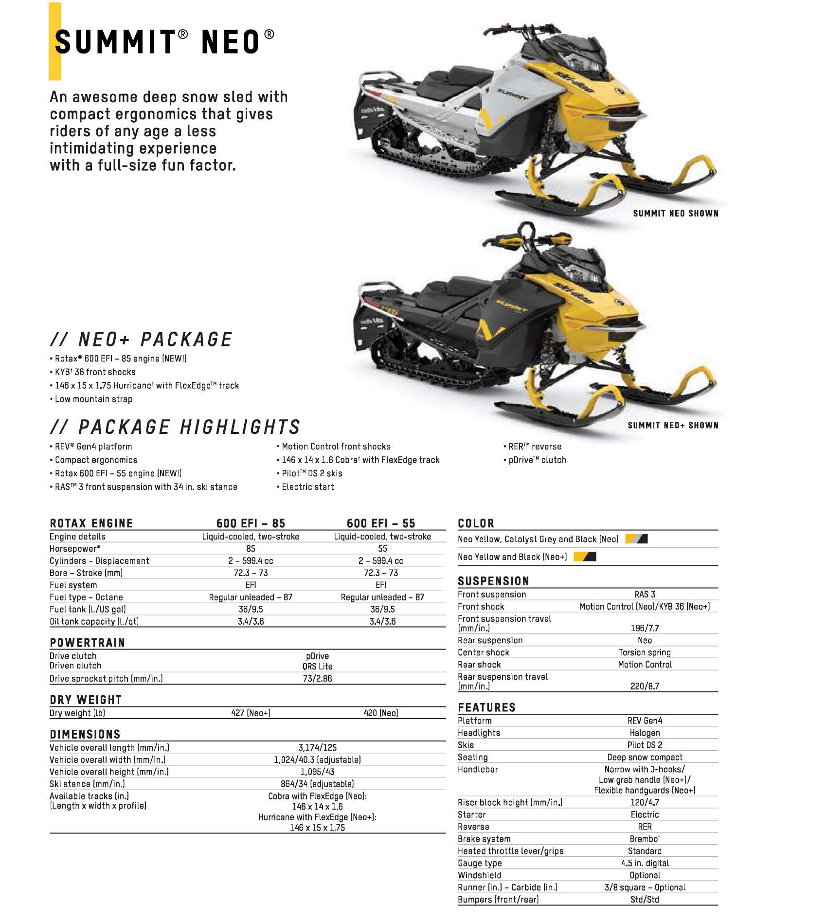 2025 Ski Doo Specs Summit Neo